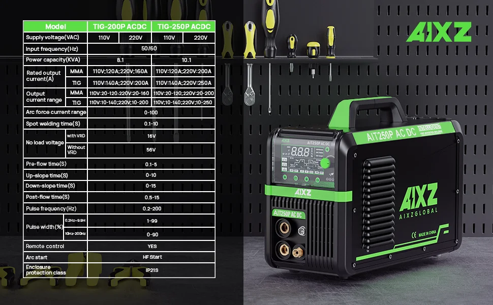 AIXZ 250 Ampere 5-in-1 HF TIG Schweißgerät AIT250P AC/DC Aluminium-Schweißgerät MMA ARC Argon Digital Puls TIG Schweißmaschine 2T/4T IGBT Inverter für Edelstahl Aluminium Hot Start Arc Force Anti-Stick – Detail 3