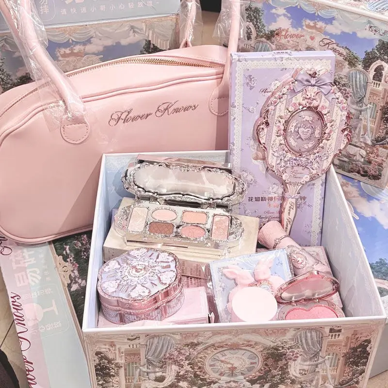 flower-knows-makeup-gift-set-for-women-shimmer-eyeshadow-palette-full-coverage-concealer-gel-eyeliner-lipstick-cosmetic-kit