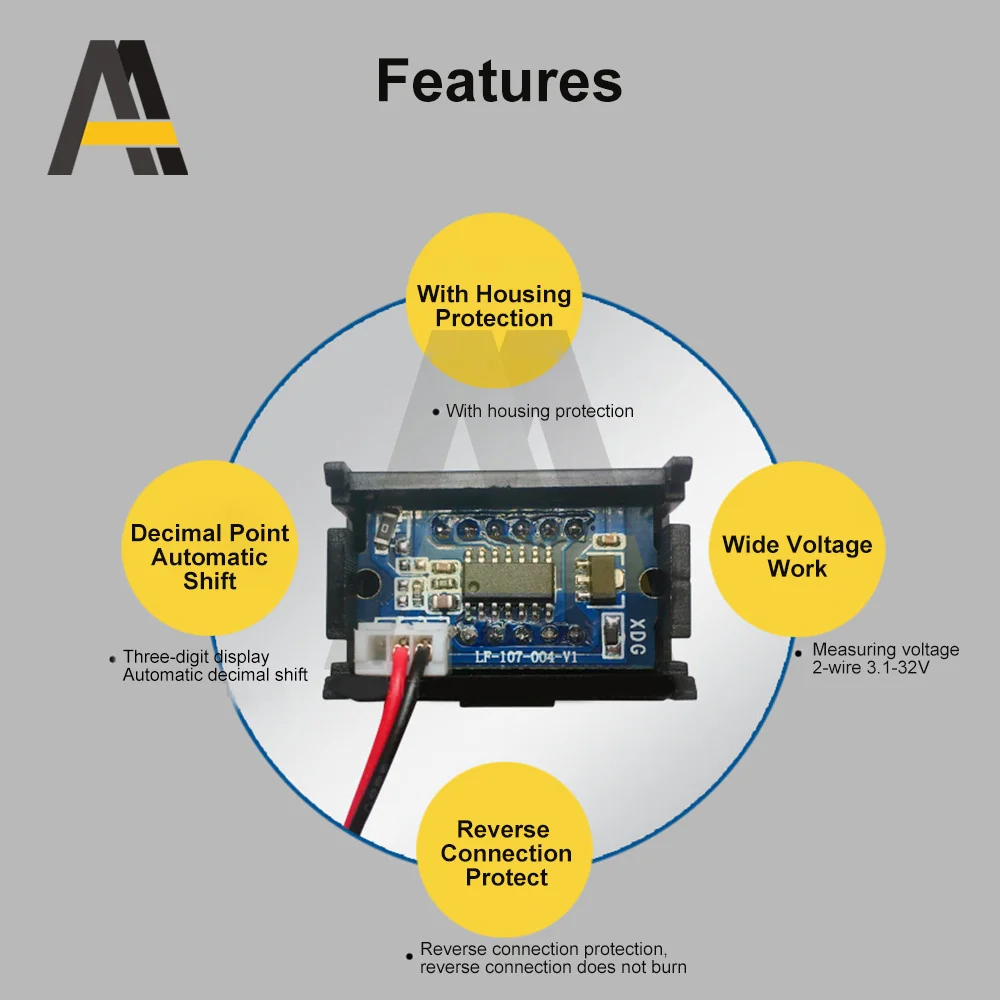 0.36Inch Led Voltmeter Dc 0-100V Voltage Meter Voor Motrocycle Auto Volt Batterij 3 Bit 2 /3 Draad 3.7-32V Capaciteit Tester 5V 12V 24