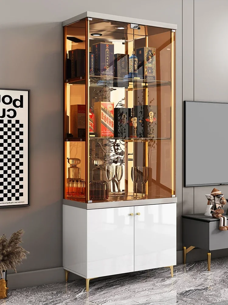 Living Room Glass Wine Cabinet Wall Modern Light Luxury High-End Family Display Storage Cabinet