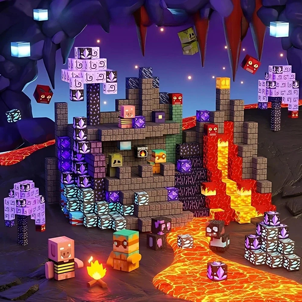 100 قطعة اللبنات ألعاب مغناطيسية الألغام العالم الجذعية الطوب مكعب المغناطيس ماجما كهف مجموعة لصبي DIY بها بنفسك الأطفال لعبة تعليمية
