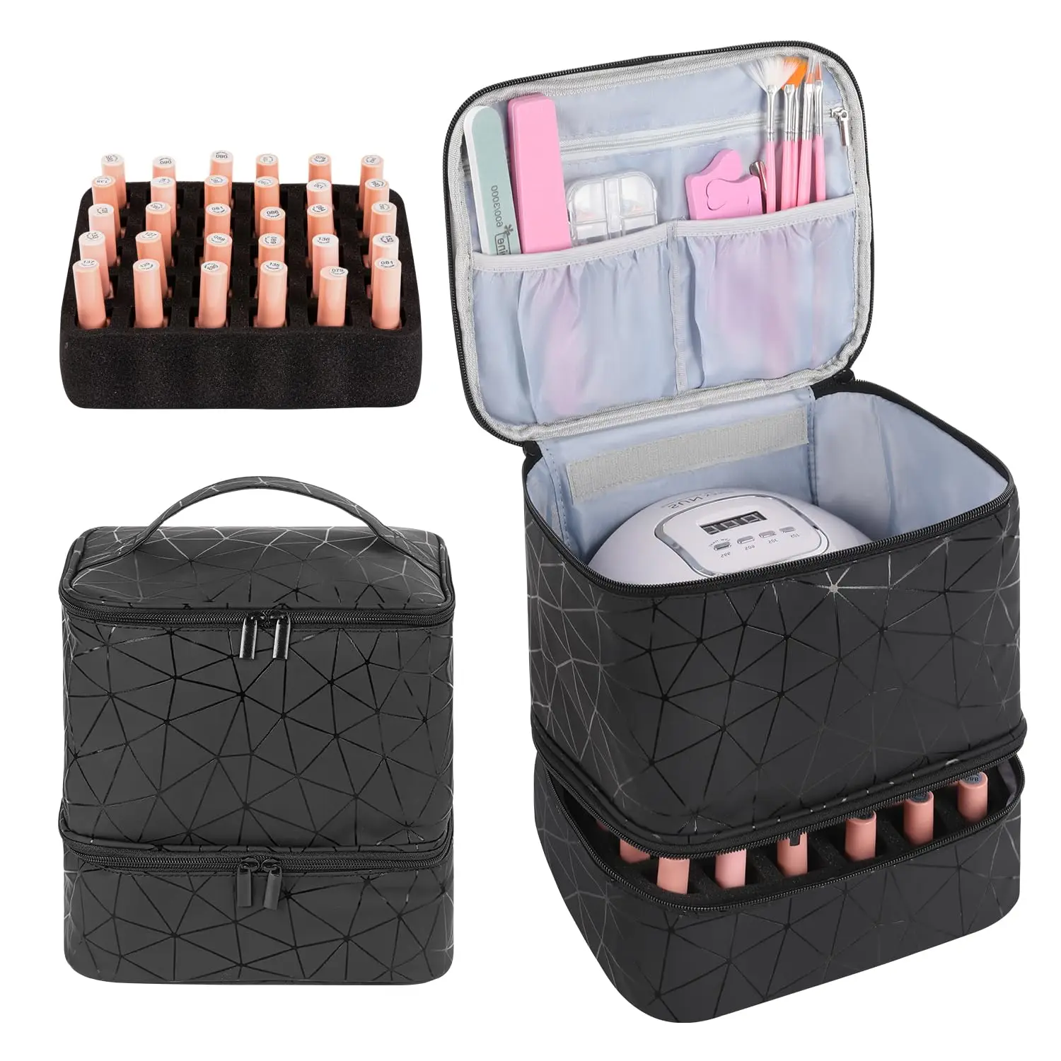 

30+ Bottles Nail Polish Carrying Case Cosmetic Portable Large PU Leather Handbag Storage Bag Sections Nail Kit Organizer Holds