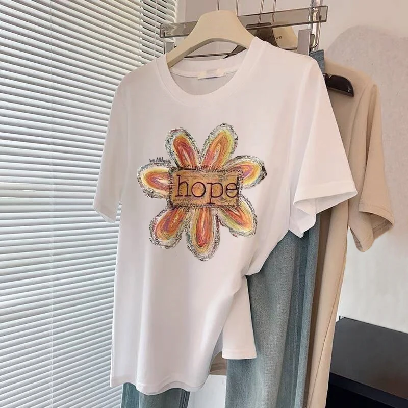 Retro Koreanische Lose Fit runde Ne ort Sve T-shirt frauen Casual Sle Sommer Faion Casual Top Vielseitig Abnehmen