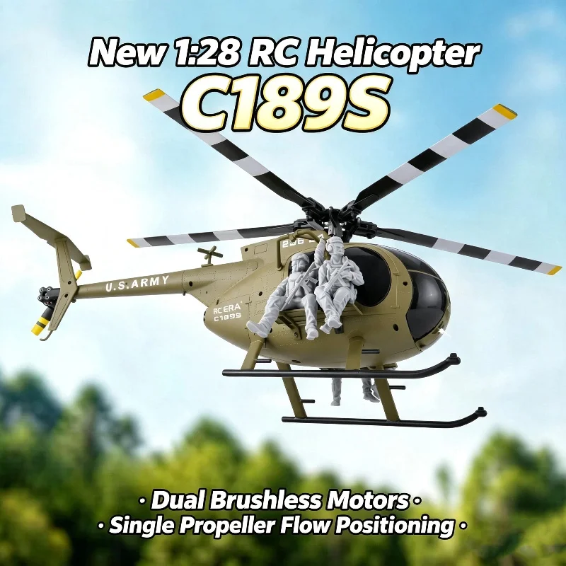 New C189S 1:28 Dual Motor Brushless Remote Control Helicopter MD500 Bird Model Aircraft With Soldier Figure Simulated RC REA Toy
