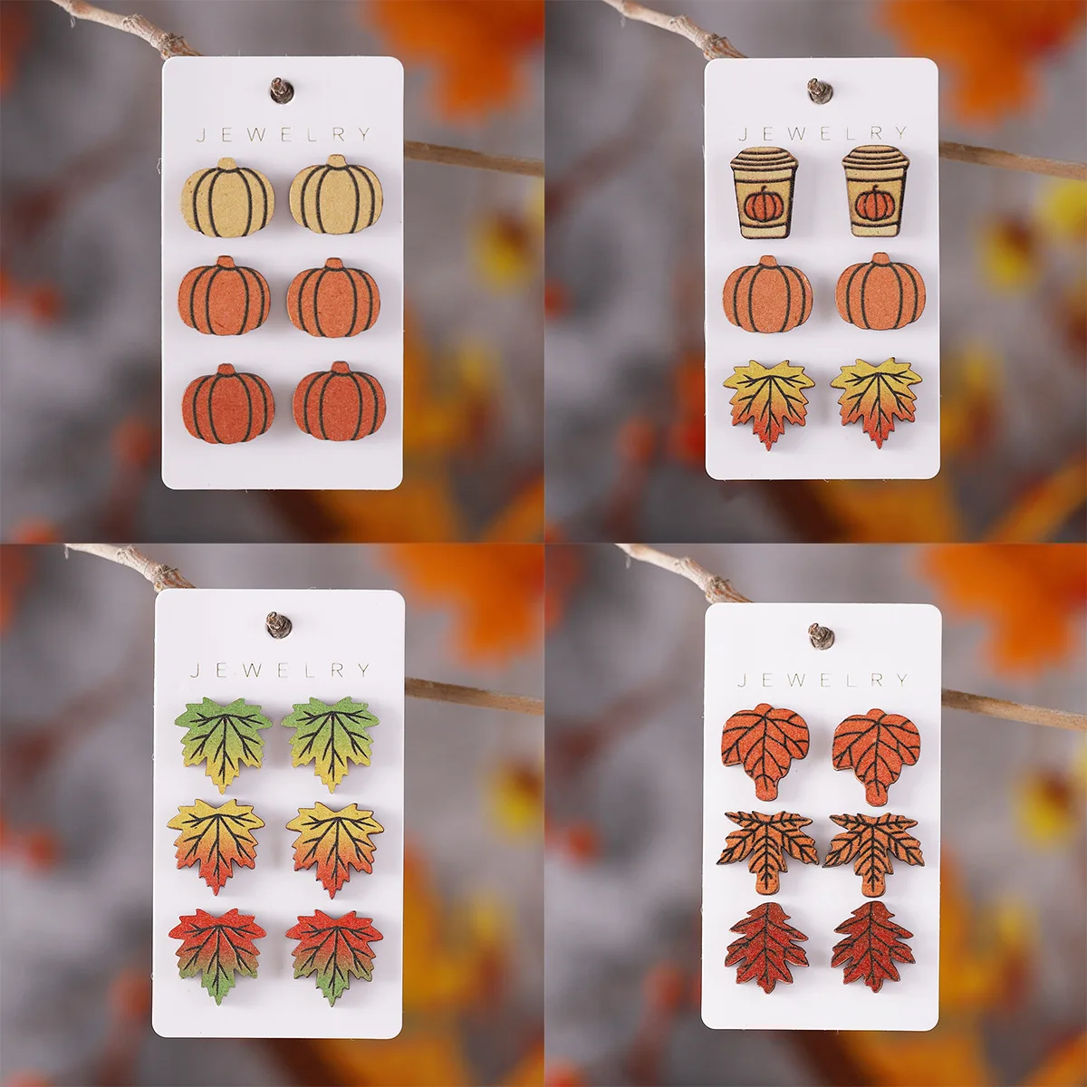 جديد الخريف الحصاد اليقطين فنجان القهوة مابل ليف Earnail مجموعة خشبية الشكر الخريف Earnail طقم من الحلقان هدية