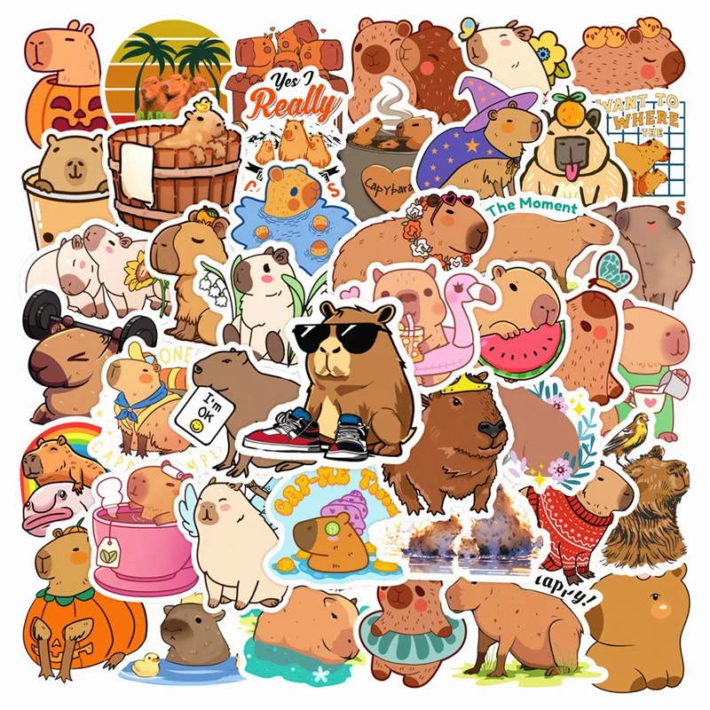 10/30/50 SZTUK Urocze Naklejki PVC z Kapibarą Estetyczna Dekoracja Scrapbooking Szkicownik Koreańskie Artykuły Papiernicze Szkolne