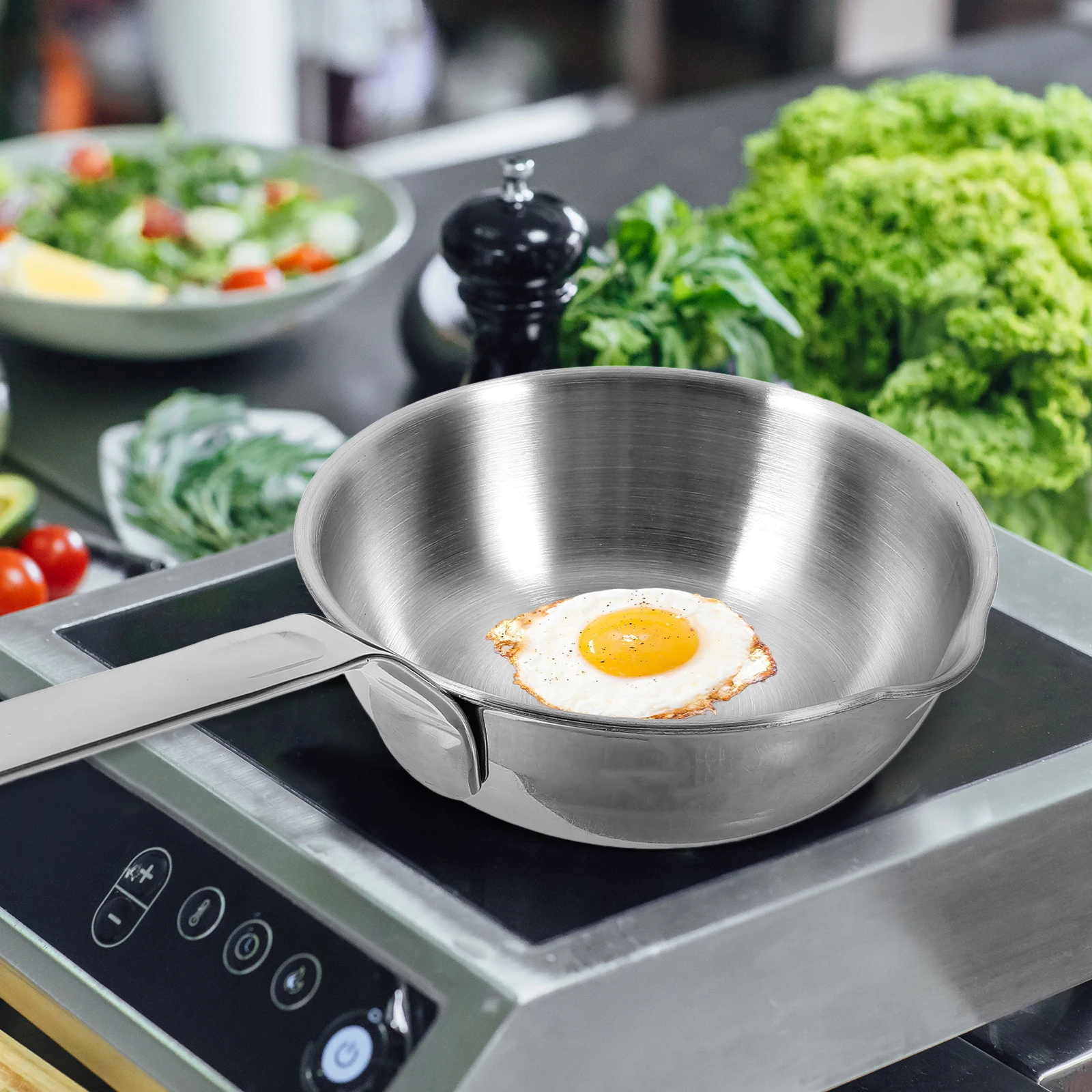 

Stainless Steel Frying Pan Nonstick Coating 316 Even Heat Distribution Small Oil Spout Healthy Cooking Pancake Egg Steak