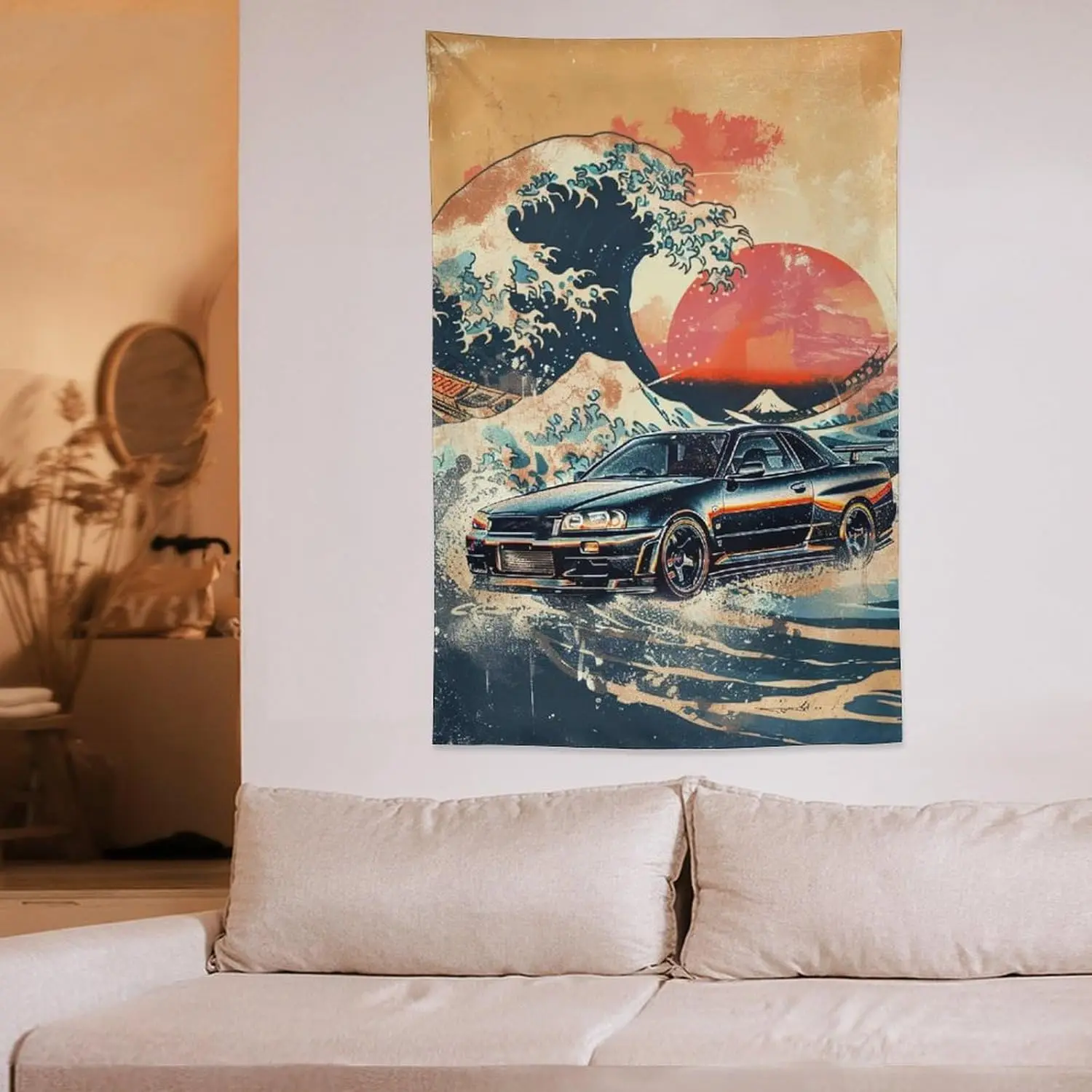 سيارة نسيج بارد الرياضة سيارة جدار الفن اليابانية موجات كبيرة جدار ديكور الرجعية ديكور غرفة السيارة للرجل الكهف المرآب مكتب غرفة نوم #6