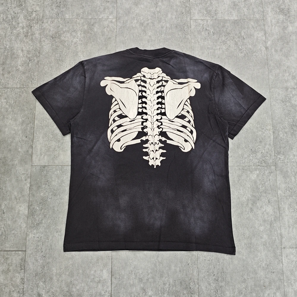 Yao Fashion SAINT OF MICHAEL 25SS Casual Y2k Vintage Retro Tops Tee Skeleton Graphics Washed Old T