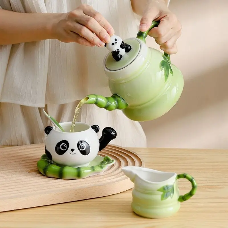 Panda Coffee Cups with Saucer Spoon Creative Ceramics Mugs Hot Breakfast Tea Milk Water Bottle 250ml Christmas Birthday Gift