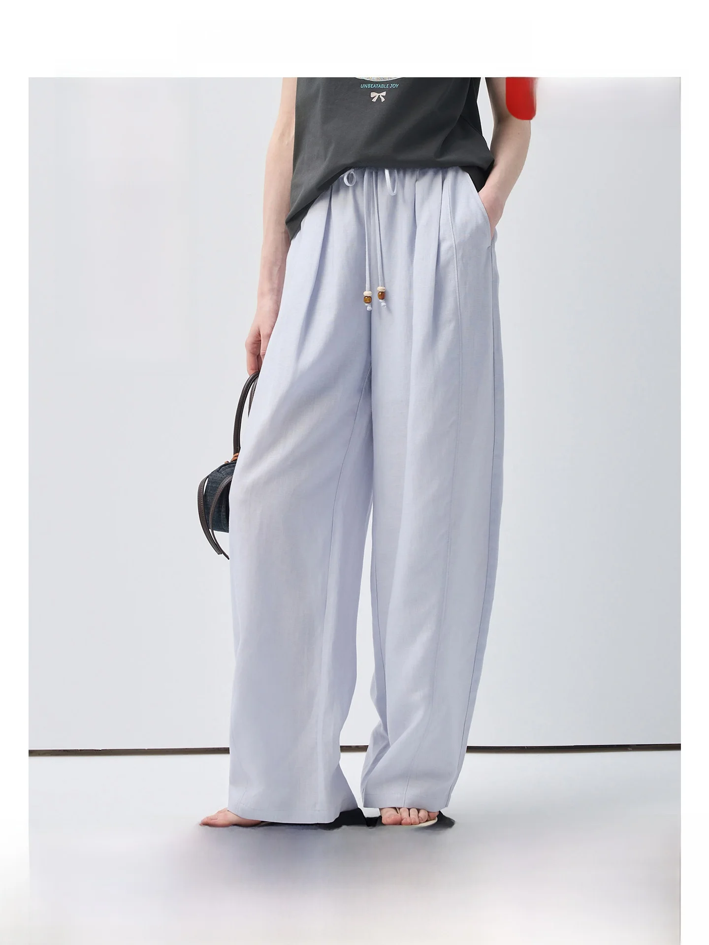 

Женские летние повседневные брюки VEGA CHANG 2026 с высокой талией, прямые, на резинке, с завязками, из смесового шелка