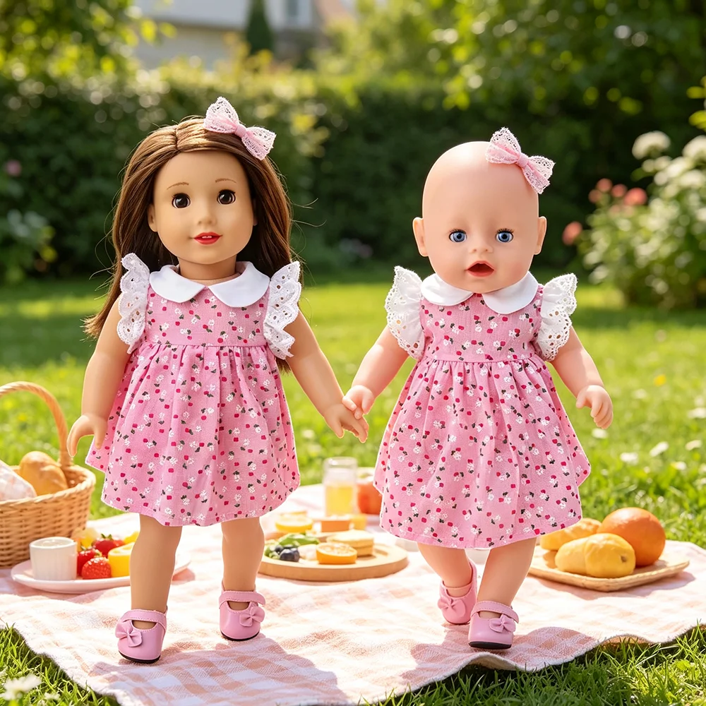 

18 inch doll pink fresh dress doll fashionable summer dress lace edge clothing suitable for 18 inch doll clothing