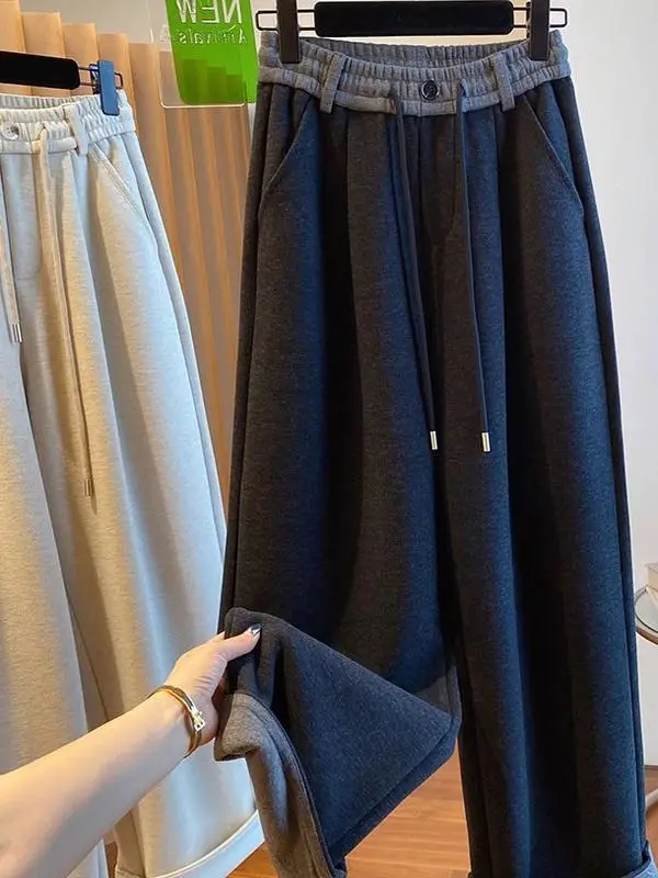 Pantaloni a gamba larga taglie forti Pantaloni casual dritti larghi da donna Pantaloni lunghi fino al pavimento Autunno Inverno Jeans a vita bassa