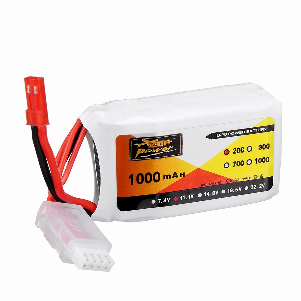 ZOP Power 11.1V 1000mAh 20C 3S Lipo Battery JST Plug