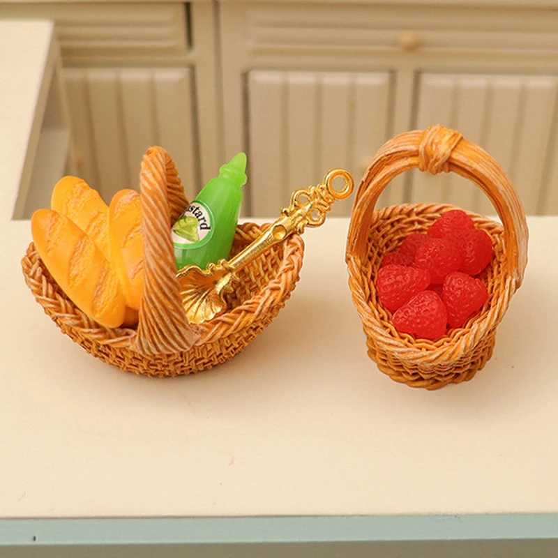 Modello di cesto di frutta e pane Accessori per case delle bambole in miniatura Fai finta di cibo da cucina per oggetti di scena per fotografia di scene di giocattoli per bambole