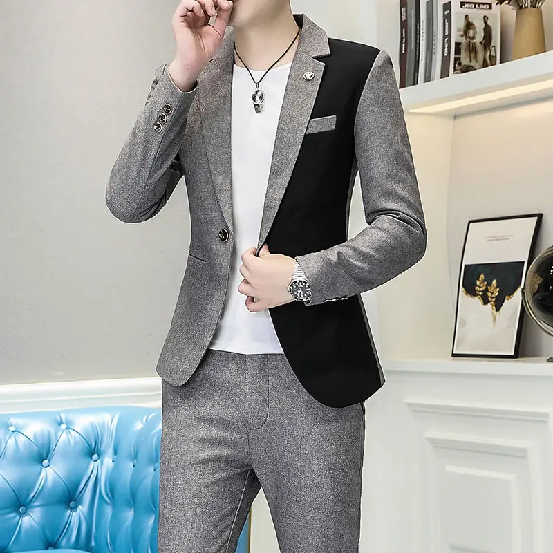 2-A52  Spring and Autumn trendy brand suits for men Korean style slim fit fashionabdsoprint high-end youth temperament suit th