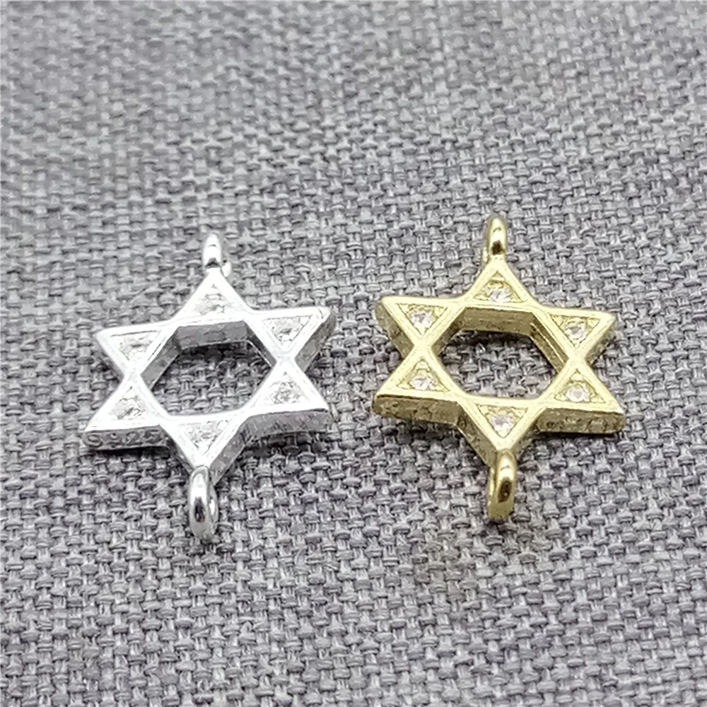 4pcs of 925 Sterling Silver Star of David Connector Charms w/ CZ for Bracelet Necklace