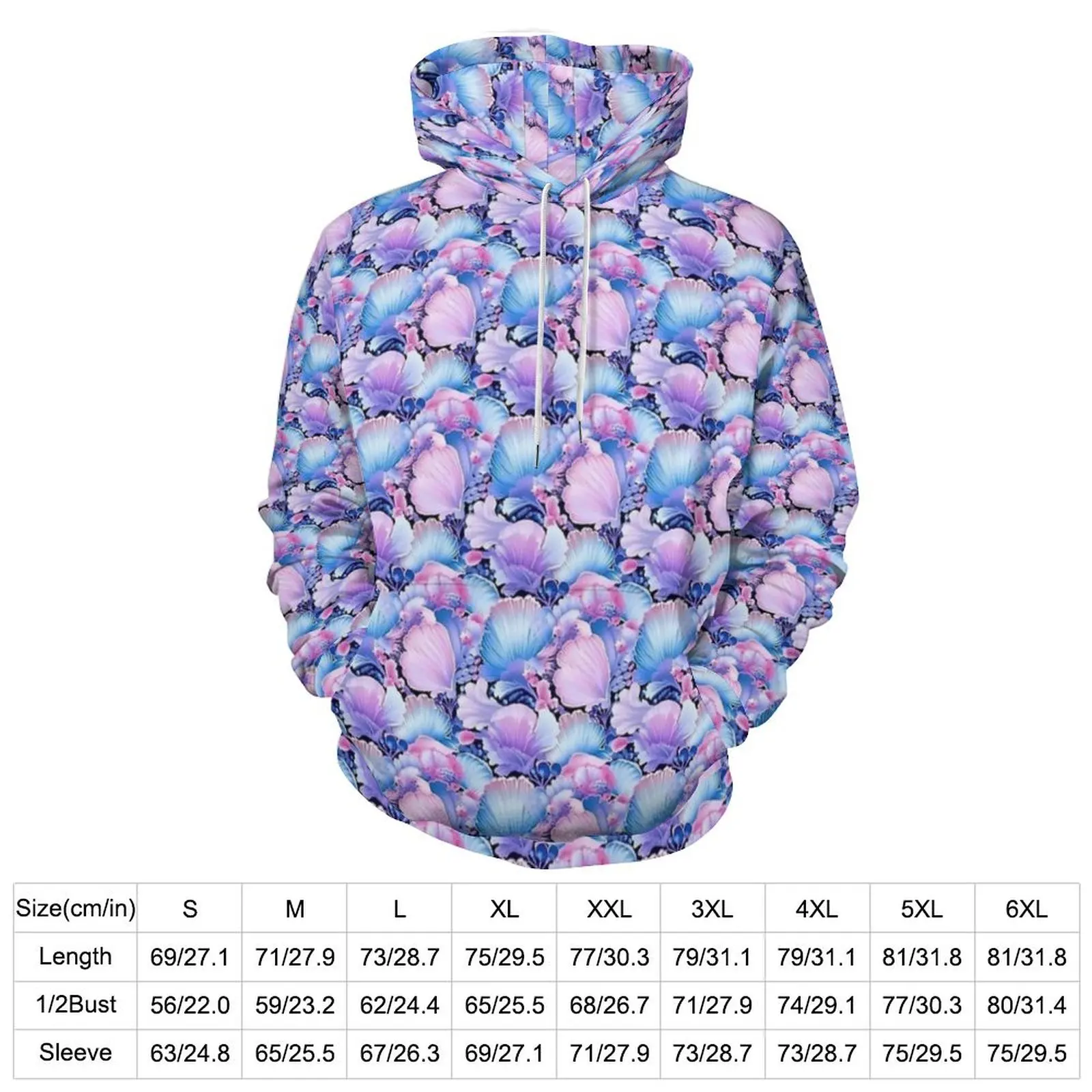 Purple Sea Shells Print Hoodies  Street Wear Casual Hoodie Long-Sleeve Cute Custom Sweatshirts Birthday Gift