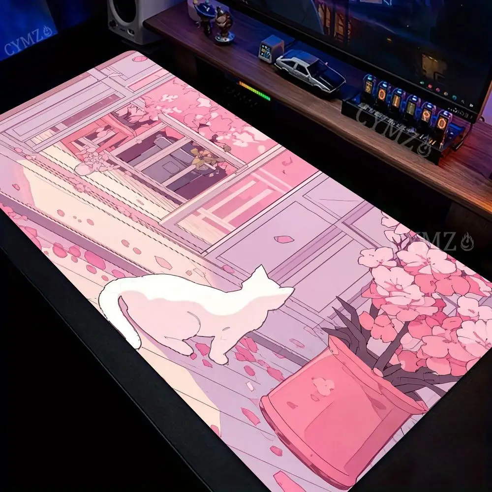 

Розовый кавайный кот с иллюстрацией, большой коврик для мыши, настольный коврик, игровой коврик, аксессуары для ПК, коврик для клавиатуры, коврик для мыши, mauspad, офисный коврик