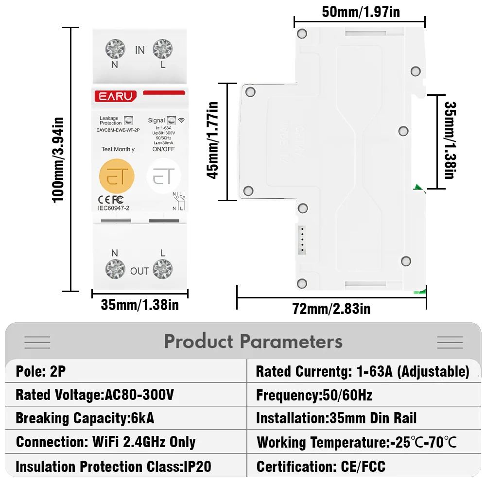 eWeLink WiFi Smart Circuit Breaker MCB 2P 63A Switch Energy Meter Timer Relay kWh Voltage Current Protector Voice Remote Control