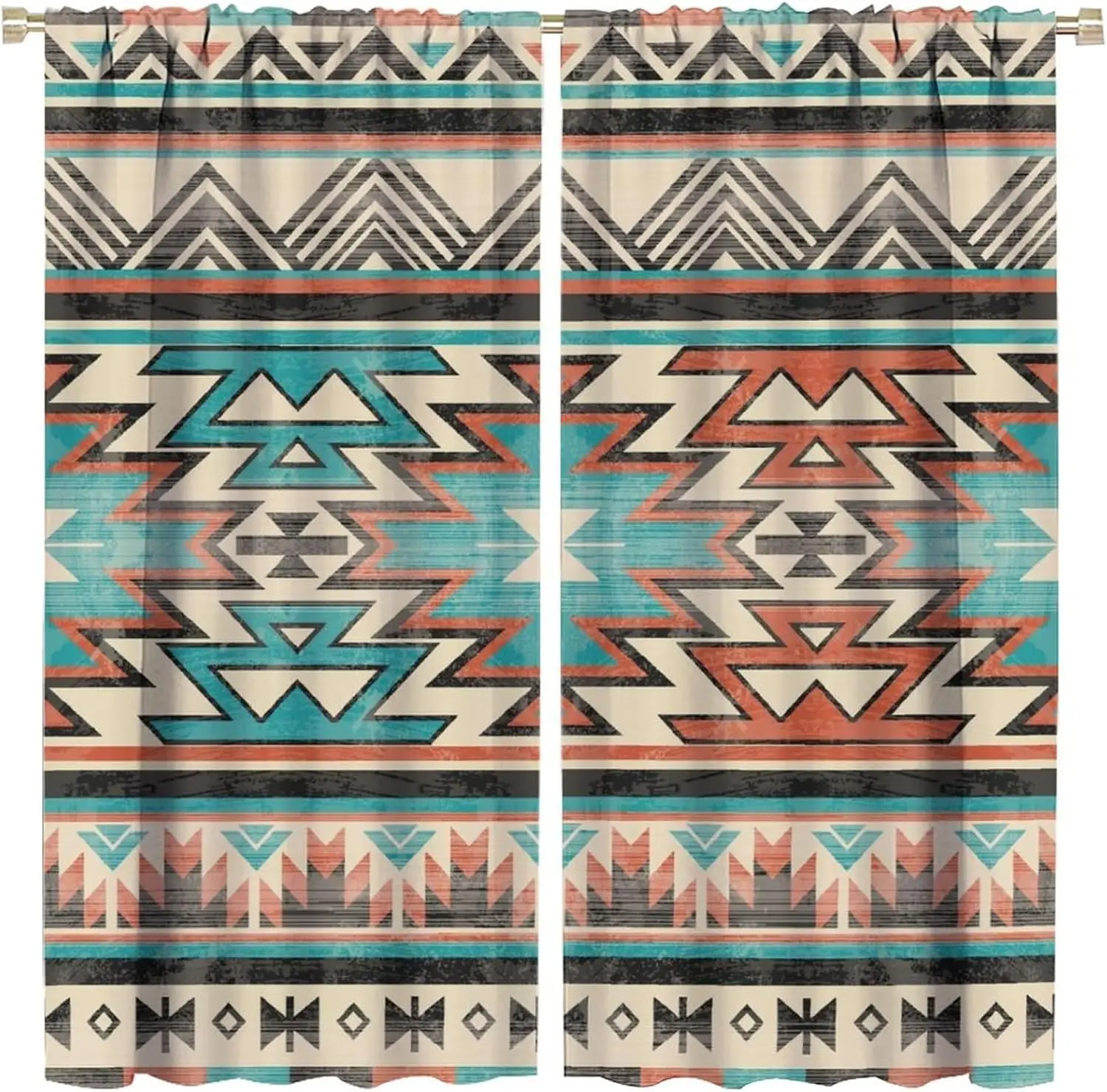 Aztec Blackout Curtain, Rustic Western Fantasy Boho Tribal Southwest Native American Pattern Decor Window Rod Pocket Thermal