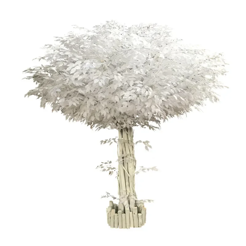 Simulated large white fake banyan tree, solid wood wishing tree, indoor decoration, landscaping, and floor to ceiling ornaments