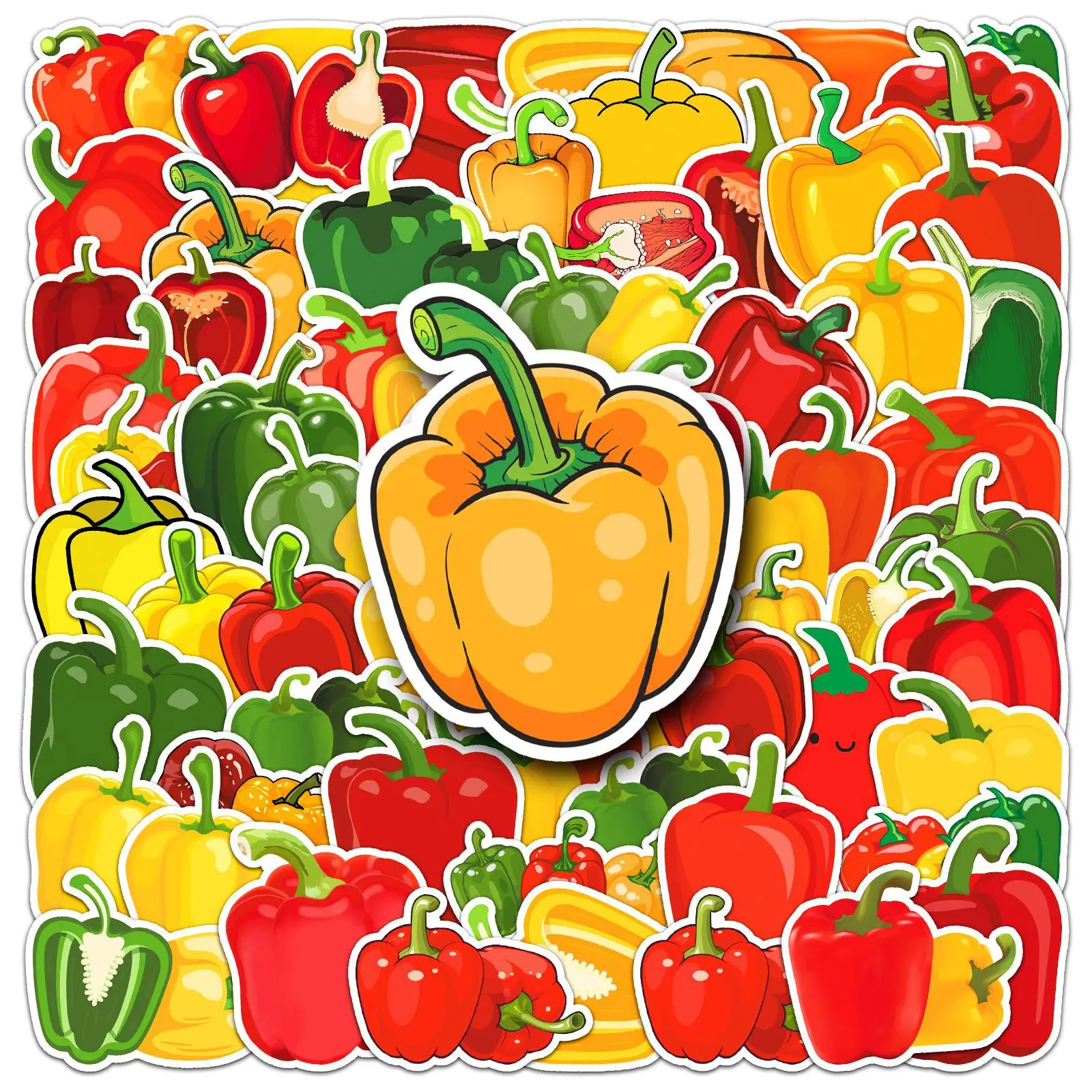 50/100 Stück Bunte Paprika-Graffiti-Aufkleber Cartoon-Gemüse Laternen-Paprika Dekorative Aufkleber für Wasserbecher Mobilgeräte Computer Tablets