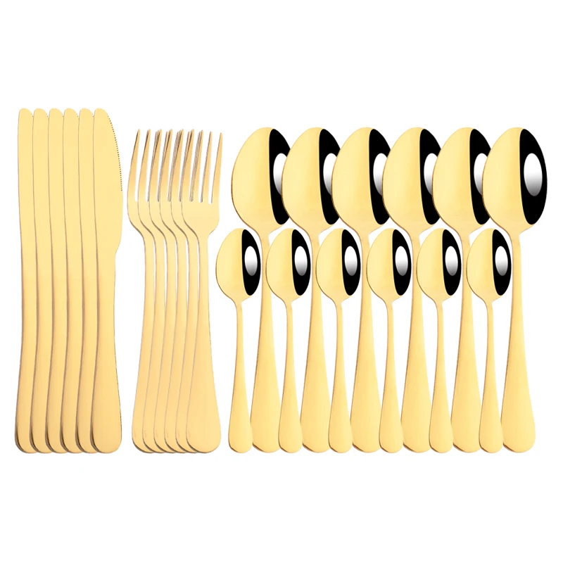 

Tableware Gold Cutlery Set 24Pcs Stainless Steel Flatware Fork Knife Spoon Tableware Set Kitchen Dinnerware Set with Free Gift