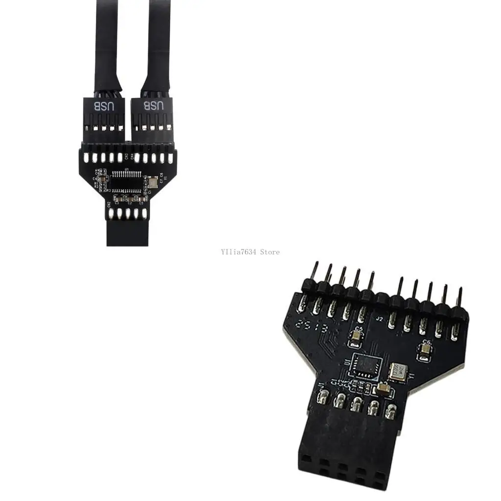 

9-контактный удлинительный адаптер USB для материнской платы компьютера, от 1 до 2 разъемов USB 2.0, компьютерные кабели,