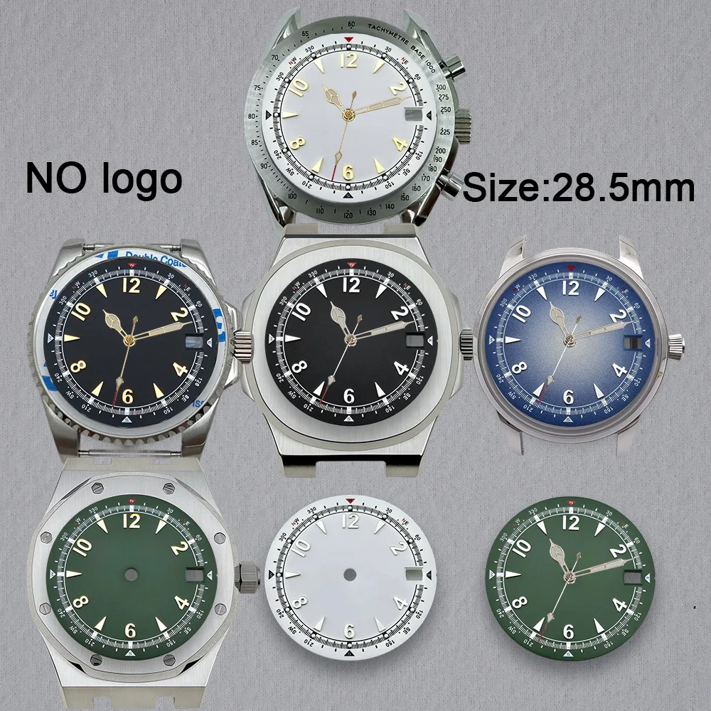 New 28.5 mm No Logo Blank Dial For NH35 Movement Green Luminous Custom Logo Watch Dials Hands Accessories Repair Tools