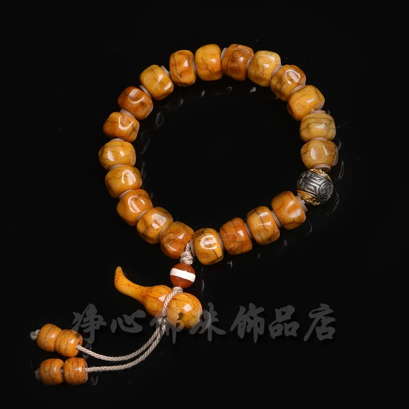 

Natural Camel Bone Single Ring Bracelet Men's Crater Tibetan Backflow Calabash Pendent Collectables-Autograph Rosary Barrel Shap