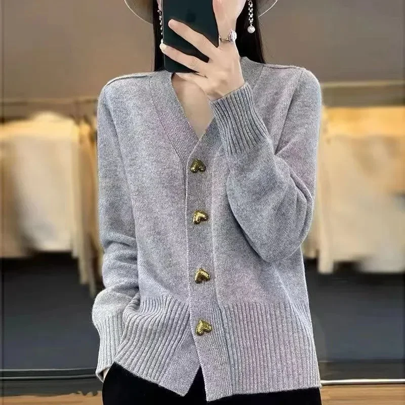 

Spring Autumn Sweaters V-neck Knitwears Korean Fashion Cardigans 2025 Women Cardigans Long Sleeve Knitted Outerwear Solid Thin