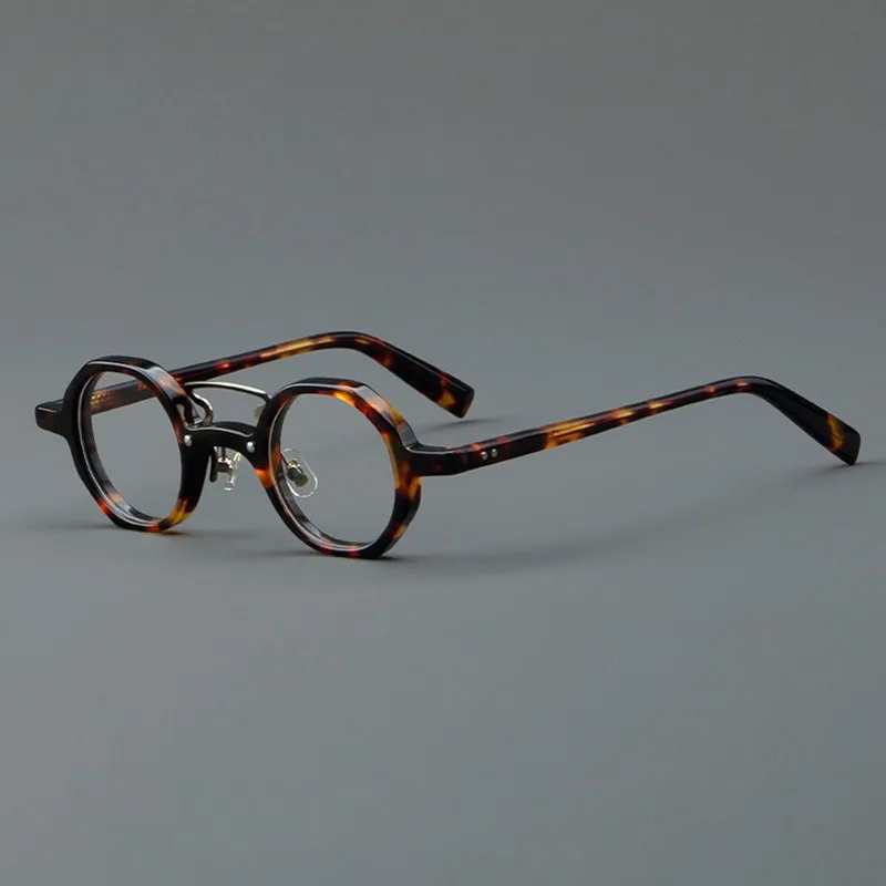 Designer tortoise shell color glasses frame small square irregular retro plate myopia glasses frame can be matched with degrees.