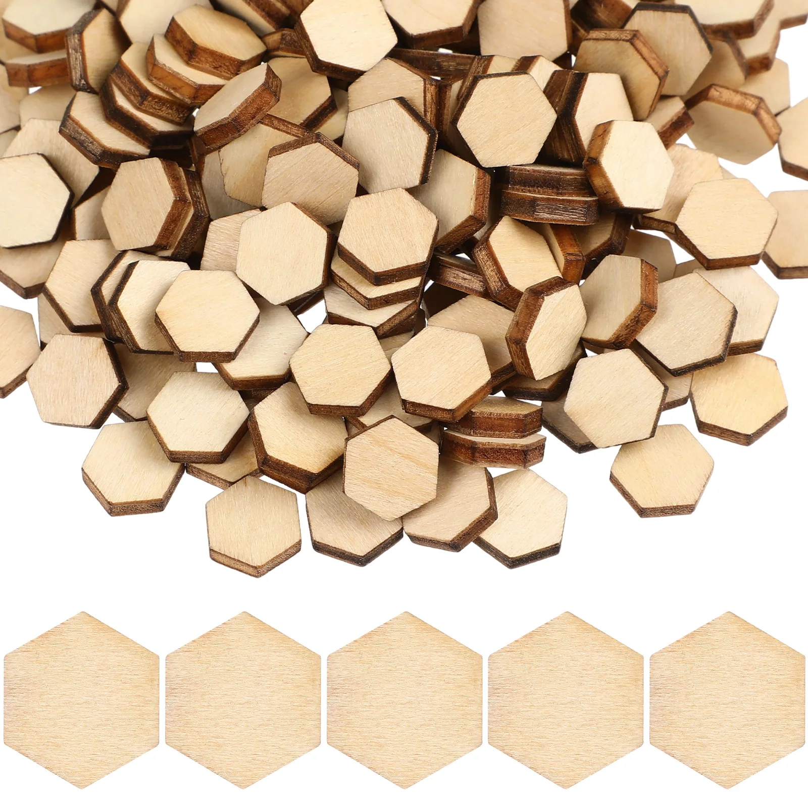 

200 pcs Pieces Hexagon Craft Ornaments DIY Decorations Wooden Ornaments Smooth Wooden Shapes Craft Wood Pieces Slices