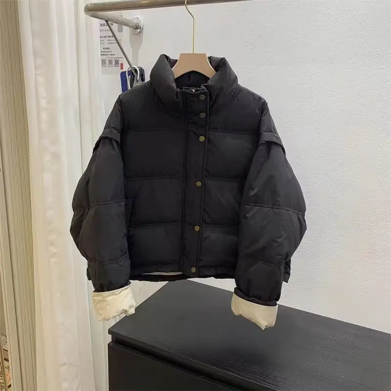 

Короткая женская куртка с воротником-стойкой и хлопковой подкладкой, модная зима 2026, свободная посадка, стильная и теплая верхняя одежда