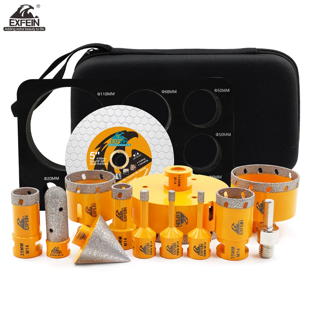 

Алмазная коронка EXFEIN для сланца, плитки, мрамора, M14, для фрезерования и снятия фаски, 6-110 мм