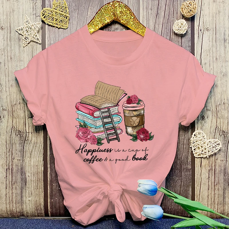 Valentinstag Glück ist eine Tasse Kaffee ein guter Look drucken lässig T-Shirt Frauen T-Shirt Sommer lässig Kurzarm Harajuku