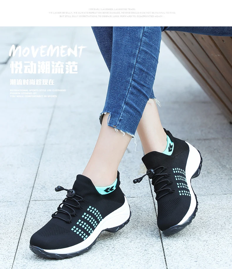 Damen-Laufschuhe, modische Fly-Weaving-Socken-Sneaker, atmungsaktive, bequeme Pflegeschuhe, lässige Plateau-Loafer, rutschfest – Detail 10
