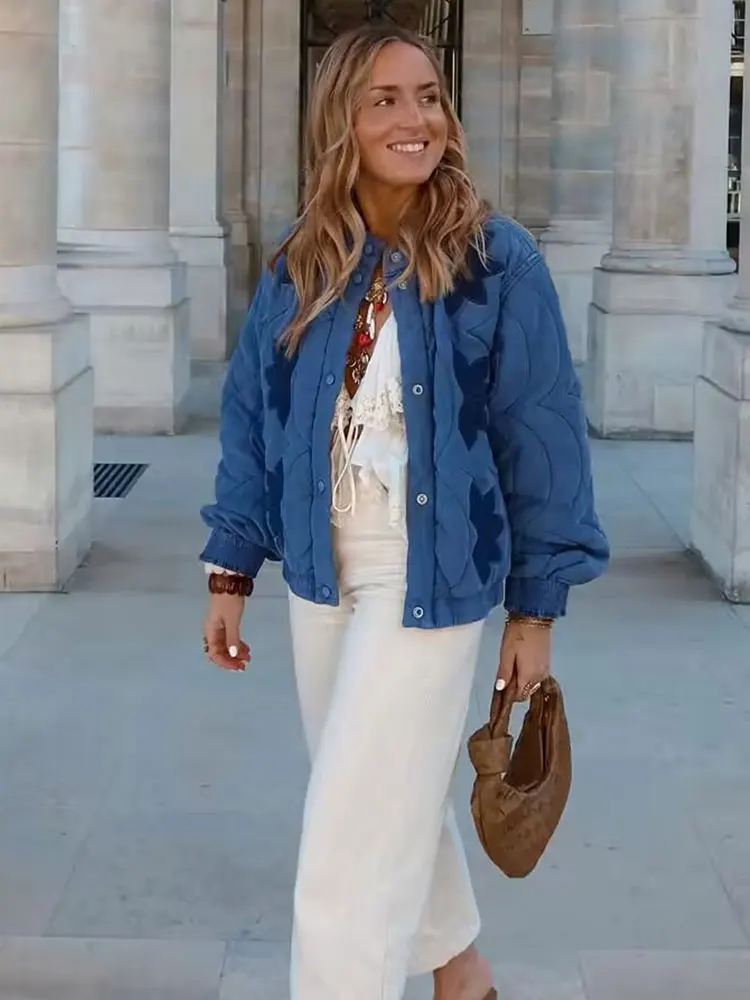 HH Damesmode Bloemenborduurwerk Gewatteerde jassen Single Breasted Lange mouw Jas Herfst Losse Casual Zwangerschapsoutfit Top