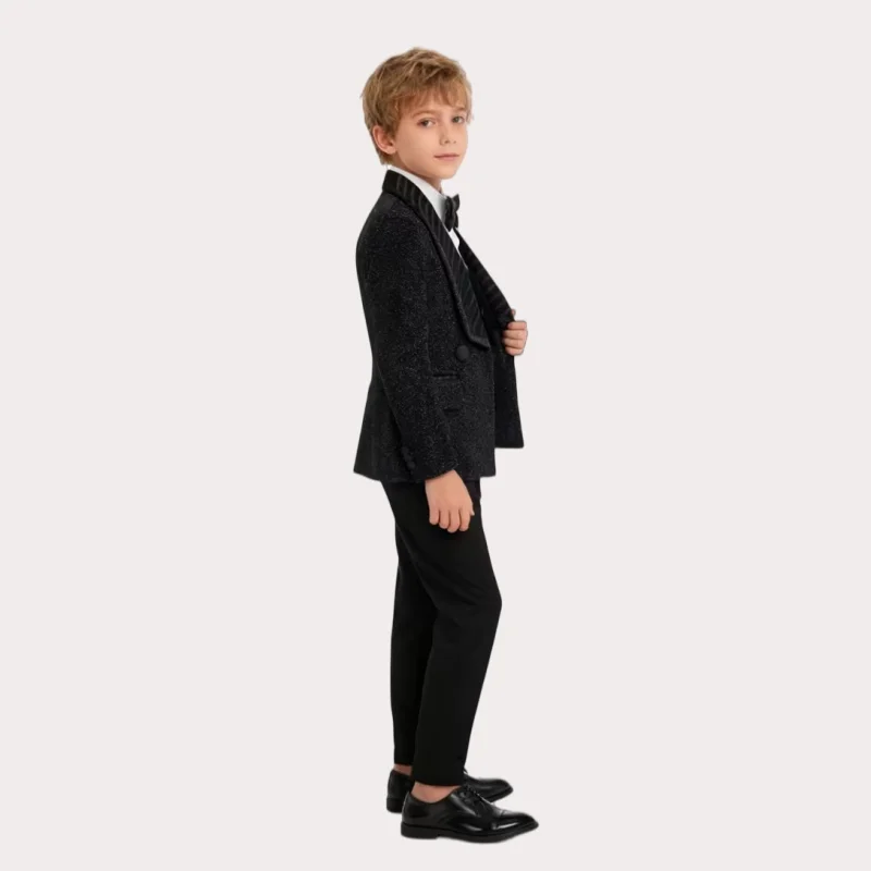 Boys Black Suit Set Page Boy Wedding Outfit Kids Birthday Photography Outfit Children's Graduation Ceremony Performance Costume