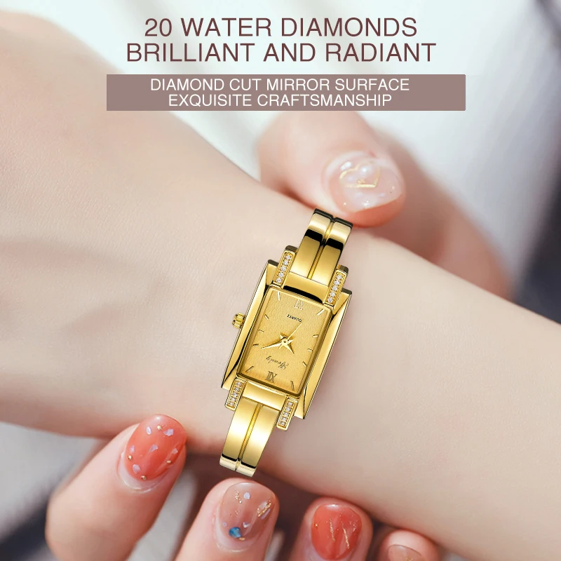 Gold Watch Women Brand Luxury Fashion Square Diamond Water Proof Relogio Feminino Free Shipping Quartz Ladies Watches