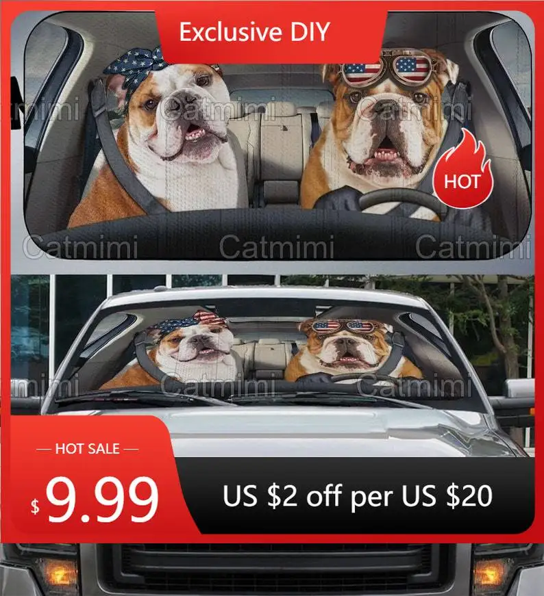 

American Bulldog Car Sun Shade, Car Decoration, Bulldog Car Accessory, Funny Bulldog Sunshade, Bulldog Car Decor, Mother Gift MC