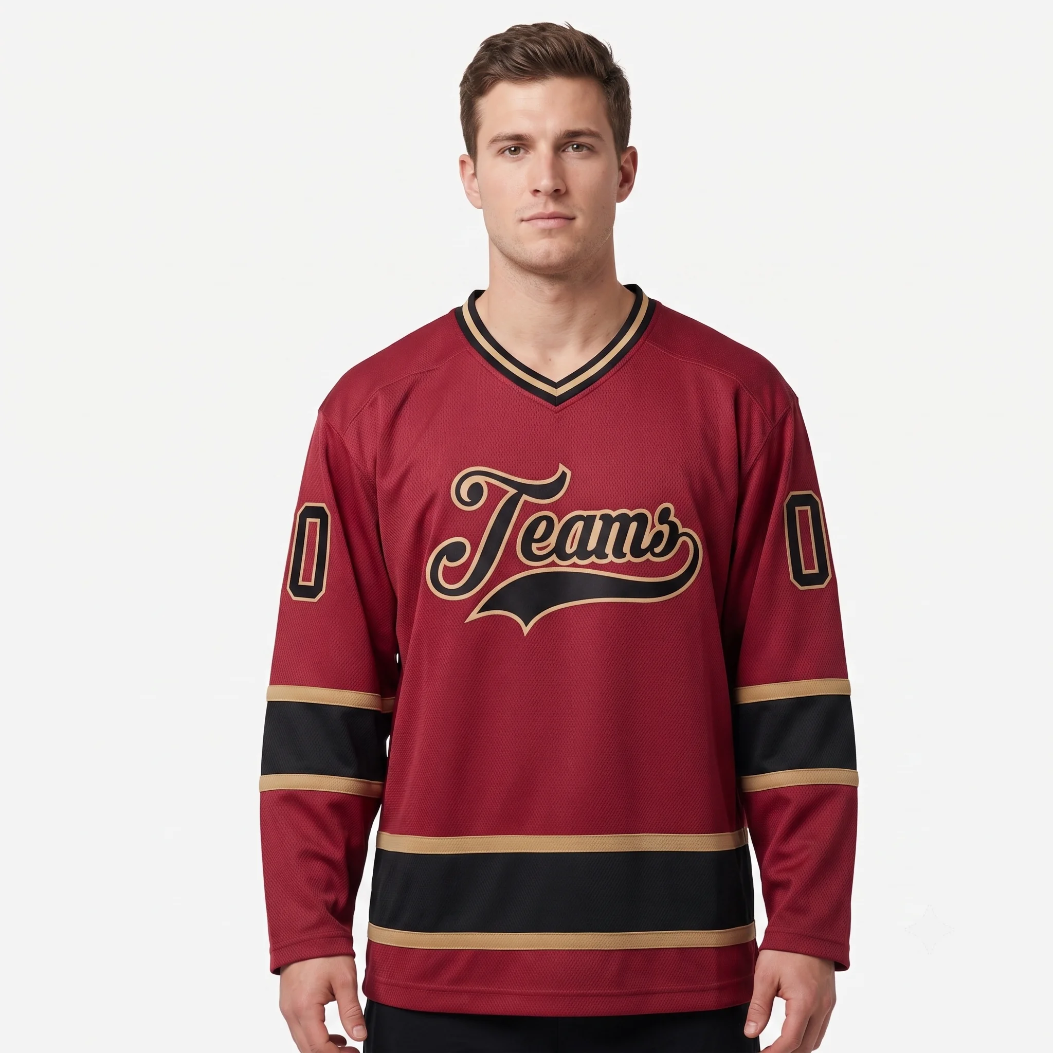 Custom Name 3D Printed Men's Hockey Jersey Maroon Black Old Gold Fashion Unisex Summer Sport Team Shirt Personalized YU08