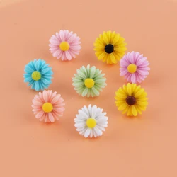 10pair/lot 10Colors Small Resin Sunflower Earrings Stainless Steel Daisy Flower Stud Earrings For Girl Jewelry Gift