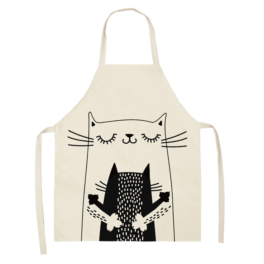 Cat Printed Kitchen Utensils Black Unisex 55*68cm Sleeveless Cotton Linen Household Delantal antiincrustante