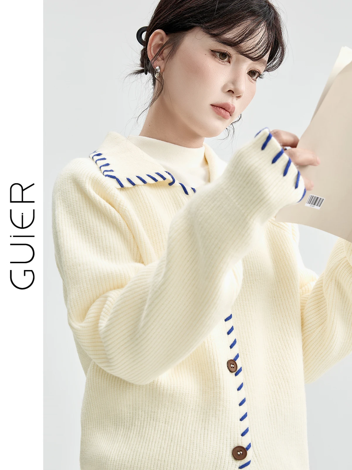 

Женский вязаный кардиган Guier с вышивкой на воротнике, повседневный, свободного кроя, зимний, модный, эксклюзивно онлайн, с длинными рукавами