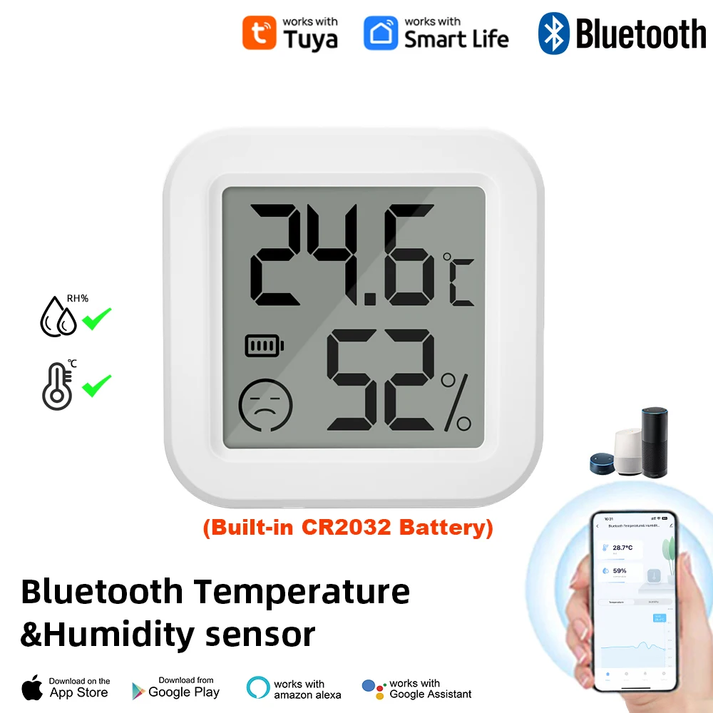 Bluetooth Temperature Humidity Sensor Mini LCD Screen Smart Tuya APP Remote Voice Control Google Thermometer Hygrometer