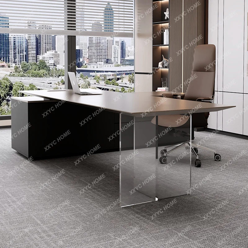 A  Acrylic boss table light luxury high-end large desk office simple modern office desk and chair combination