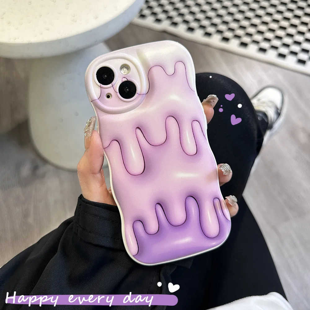 Purple Cute Cream Bubble Phone Case For iPhone 14 13 12 11PRO MAX 14PLUS XR X XS XSMAX 7 8 PLUS SE2 2020 Wavy Soft Case