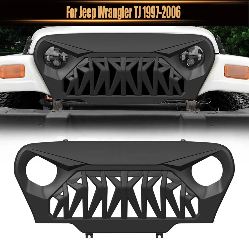 

Front Bumper Grille Racing Grill Upper Guard Grid For Jeep Wrangler TJ 1997-2006 ABS Matte Black Shark Grille Accessories